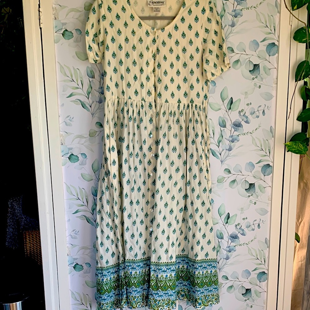 Expressions Cream and Blue Floral Dress